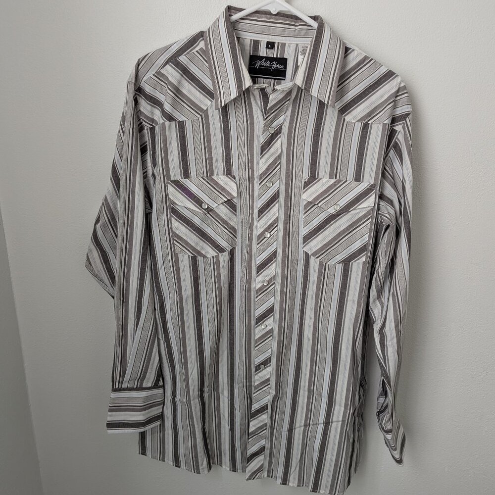 Vintage White Horse Pearl Snap Western Shirt, Large